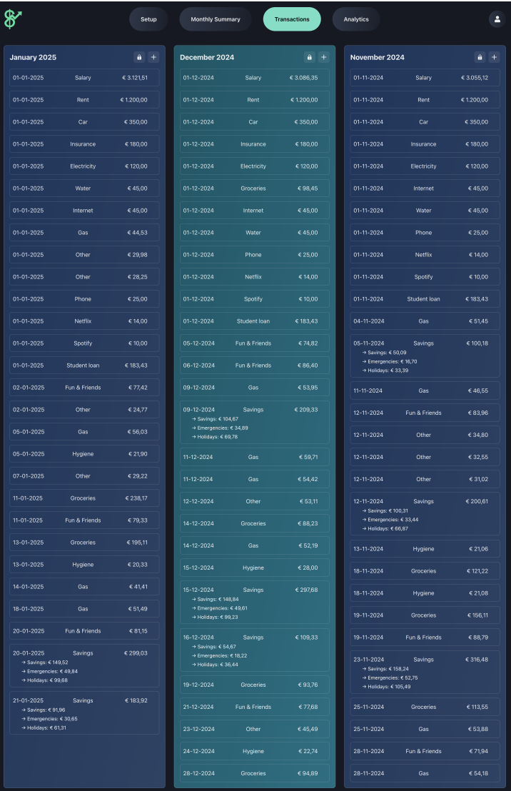 Finance App Transactions Page